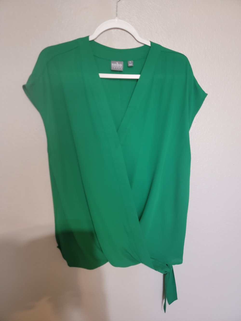 Soho Green Wrap-Front Cap Sleeve Top